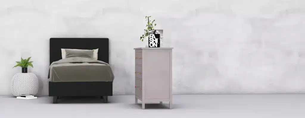 erkendmatras boxspring hoofdbord vlak stof zwart slaapkamer