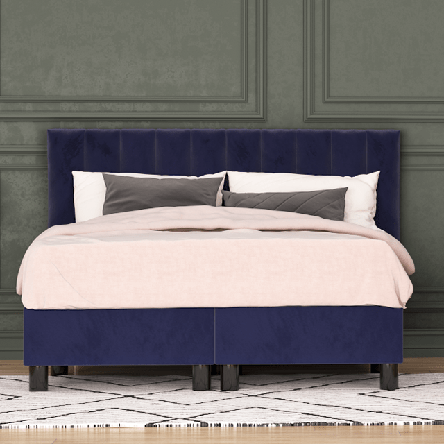 erkendmatras boxspring hoofdbord banen velvet blauw