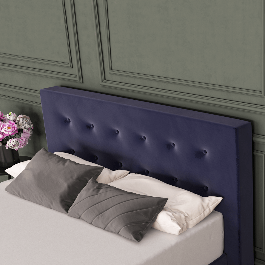 erkendmatras boxspring hoofdbord knopen velvet blauw