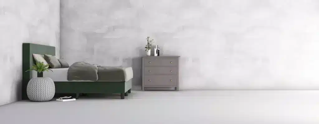 erkendmatras boxspring hoofdbord vlak velvet donkergroen slaapkamer