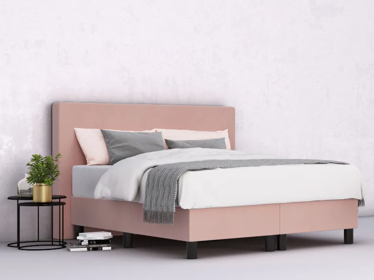 erkendmatras boxspring hoofdbord vlak velvet roze