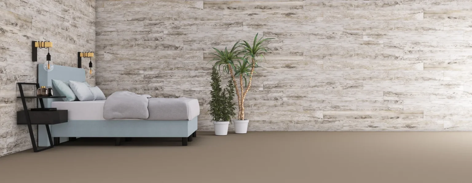 erkendmatras boxspring hoofdbord vlak stof lichtblauw slaapkamer