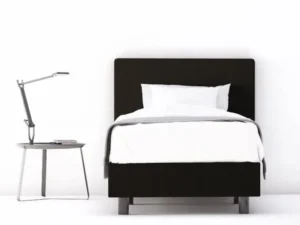 erkendmatras boxspring hoofdbord vlak stof zwart slaapkamer