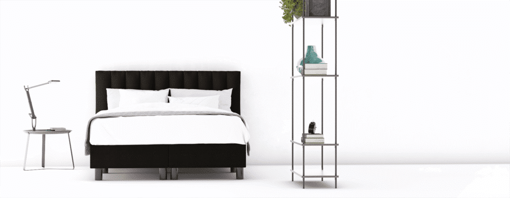 erkendmatras boxspring hoofdbord banen stof zwart slaapkamer