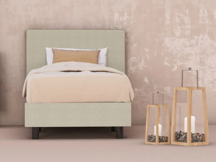 erkendmatras boxspring hoofdbord vlak stof beige slaapkamer