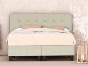erkendmatras boxspring hoofdbord knopen stof beige