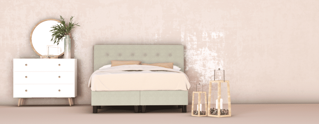 erkendmatras boxspring hoofdbord knopen stof beige