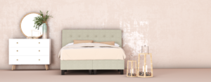 erkendmatras boxspring hoofdbord knopen stof beige