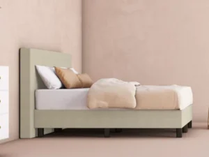 erkendmatras boxspring hoofdbord vlak stof beige zijaanzicht