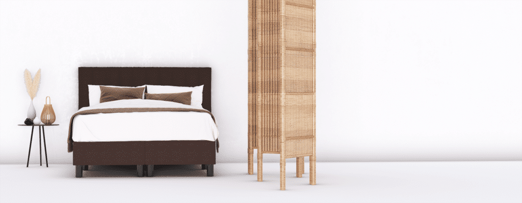 erkendmatras boxspring hoofdbord banen stof bruin slaapkamer
