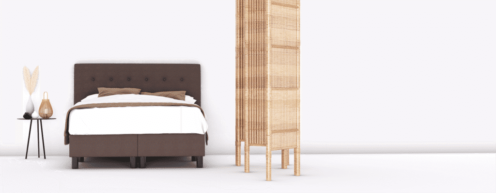 erkendmatras boxspring hoofdbord knopen stof bruin