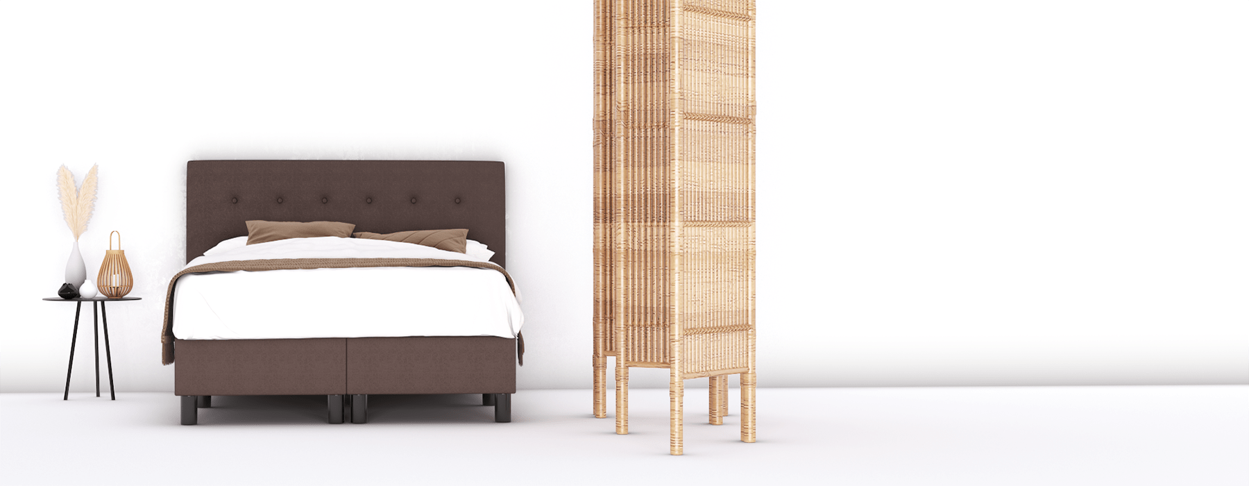 erkendmatras boxspring hoofdbord knopen stof bruin