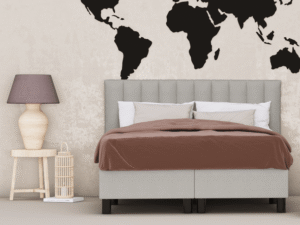 erkendmatras boxspring hoofdbord banen stof lichtgrijs