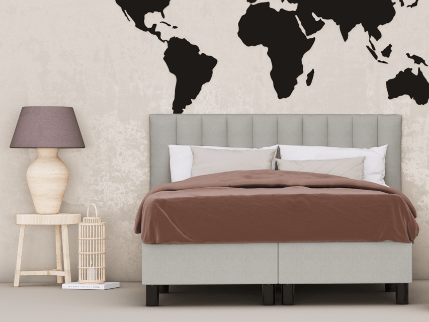 erkendmatras boxspring hoofdbord banen stof lichtgrijs