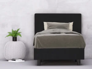 erkendmatras boxspring hoofdbord vlak stof antraciet slaapkamer