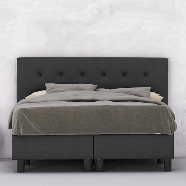erkendmatras boxspring hoofdbord knopen stof zwart