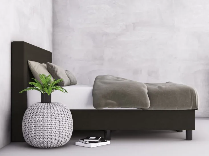 erkendmatras boxspring hoofdbord vlak stof antraciet zijaanzicht
