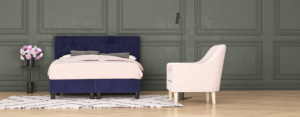erkendmatras boxspring hoofdbord knopen velvet blauw