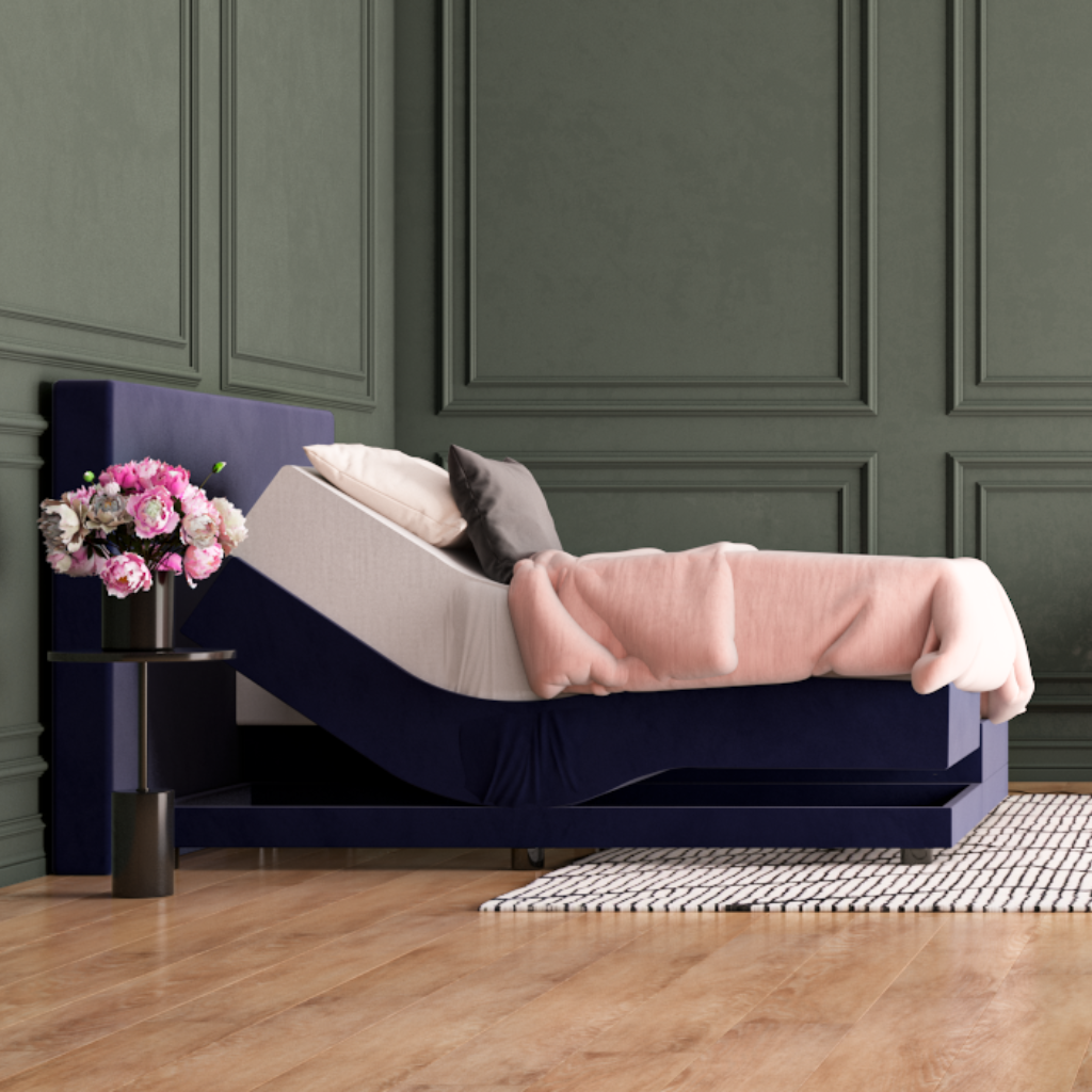 Elektrische boxspring velvet blauw ErkendMatras