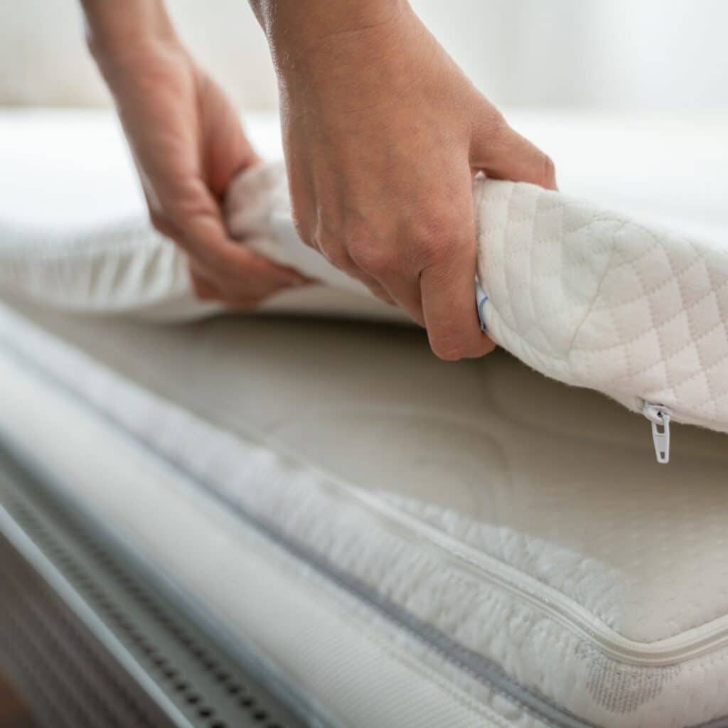 Handen leggen matrastopper op matras