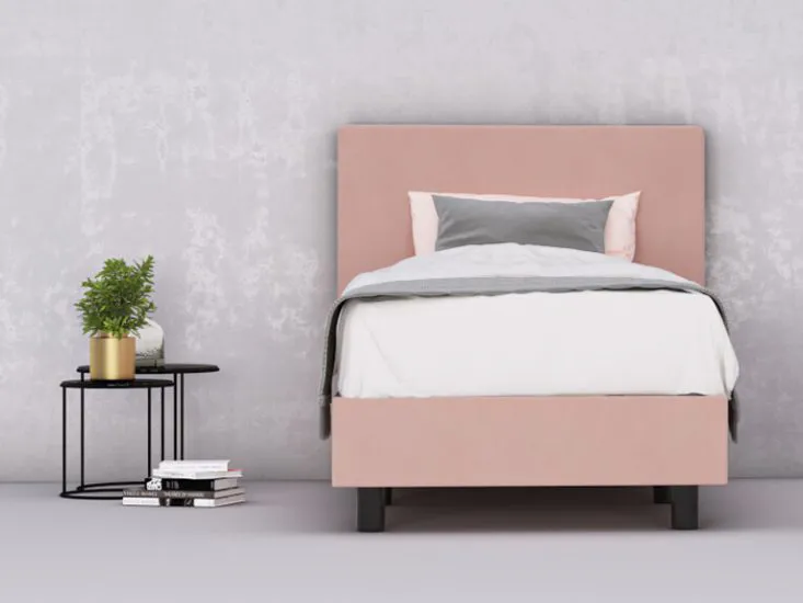 erkendmatras boxspring hoofdbord vlak velvet roze slaapkamer