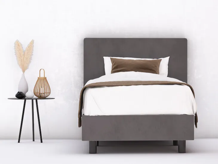 erkendmatras boxspring hoofdbord vlak velvet grijs slaapkamer