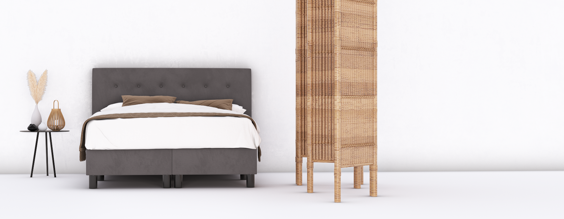 erkendmatras boxspring hoofdbord knopen stof bruin