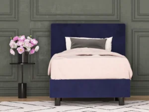 erkendmatras boxspring hoofdbord vlak velvet blauw slaapkamer