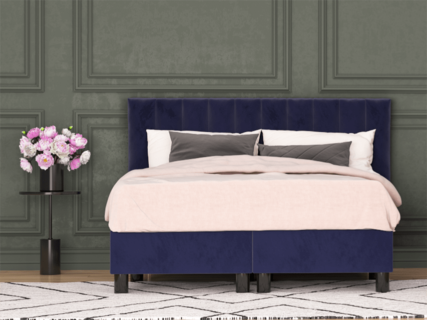erkendmatras boxspring hoofdbord banen velvet blauw
