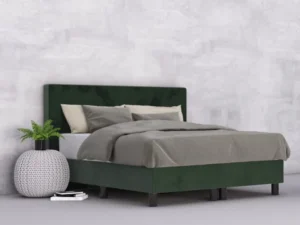 erkendmatras boxspring hoofdbord vlak velvet donkergroen schuinvooraanzicht