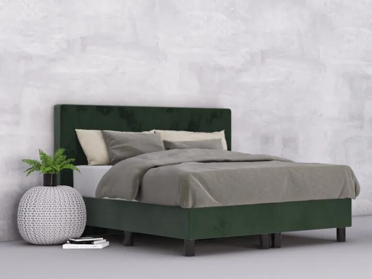erkendmatras boxspring hoofdbord vlak velvet donkergroen schuinvooraanzicht
