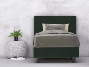erkendmatras boxspring hoofdbord vlak velvet donkergroen slaapkamer