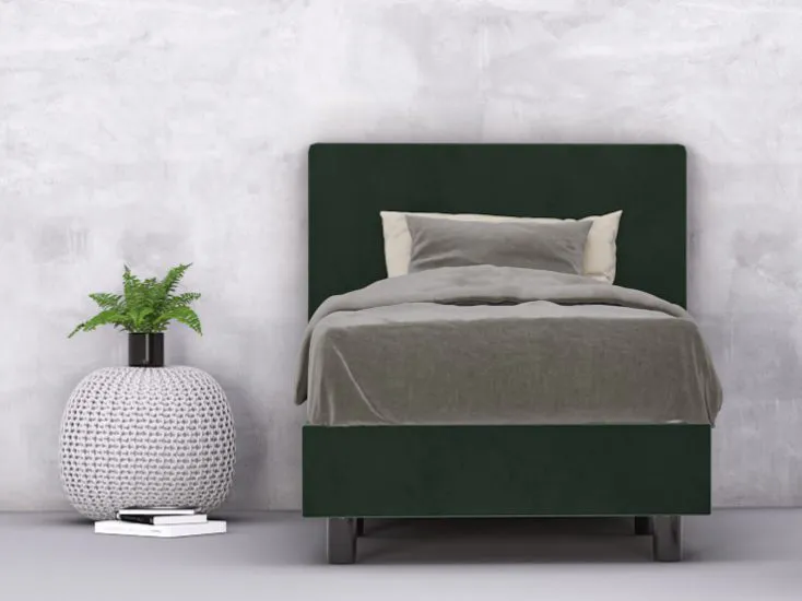 erkendmatras boxspring hoofdbord vlak velvet donkergroen slaapkamer