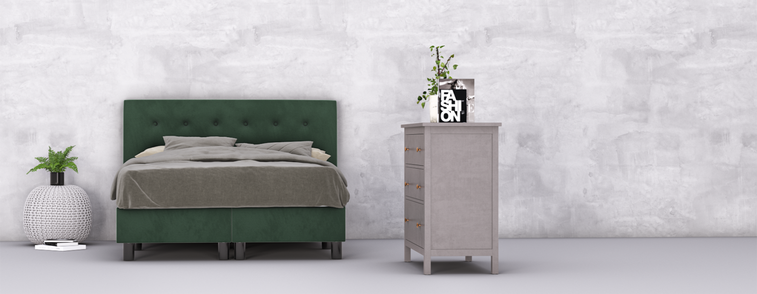 erkendmatras boxspring hoofdbord knopen velvet donkergroen