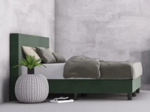 erkendmatras boxspring hoofdbord vlak velvet donkergroen zijaanzicht