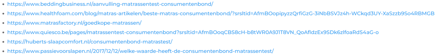 Consumentenbond matrassen test 2026 — bronnenlijst